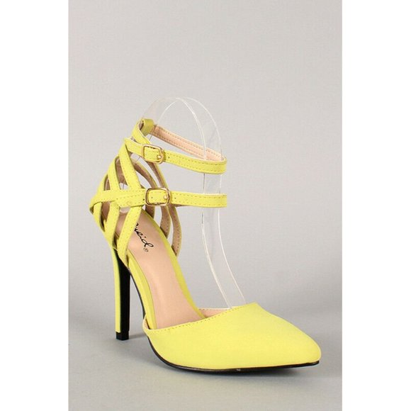 Lime Nubuck Double Ankle Strap Caged Cutout Pump 8 - Picture 1 of 5